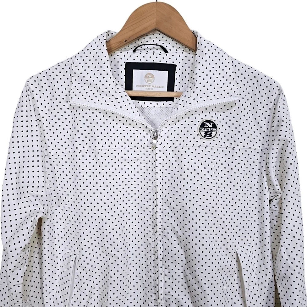 North Sails Zip Front Polka Dot Jacket White Black Size Medium Nautical Sailing
